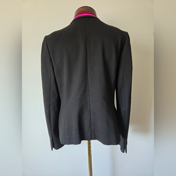 ANNE KLEIN black Classic Blazer With Pink And Red Steiped Collar. Size 10 - Picture 6 of 11